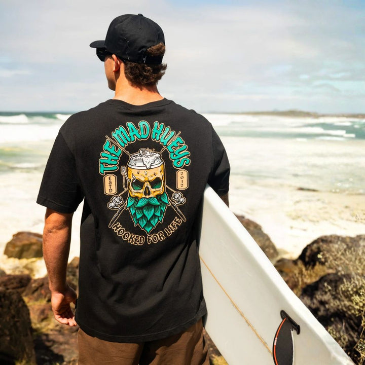 The Mad Hueys Frothin Hooked For Life Tee Black