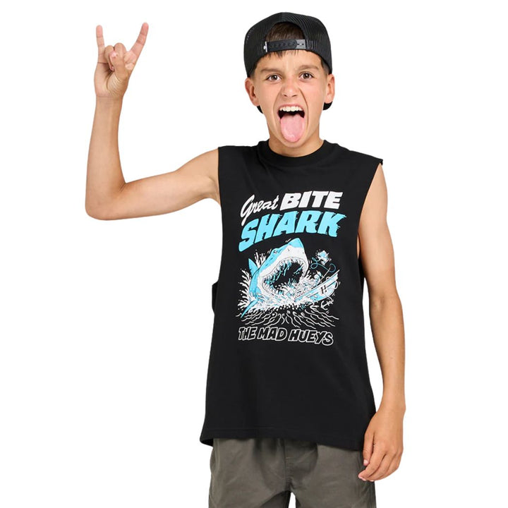 The Mad Hueys Great Shark Bite Youth Muscle Black