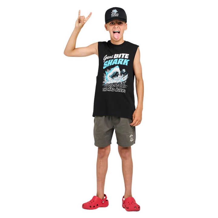 The Mad Hueys Great Shark Bite Youth Muscle Black