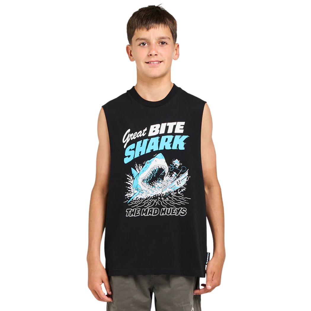 The Mad Hueys Great Shark Bite Youth Muscle Black