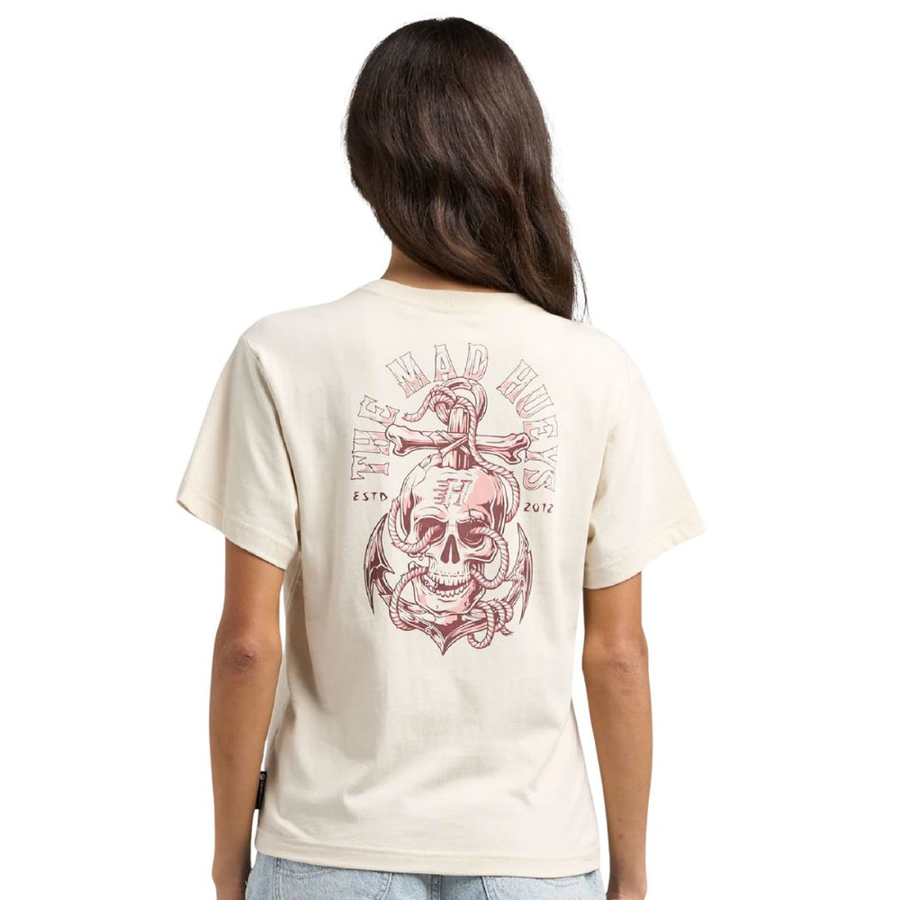 The Mad Hueys Rope Skull Anchor Womens Tee Stone