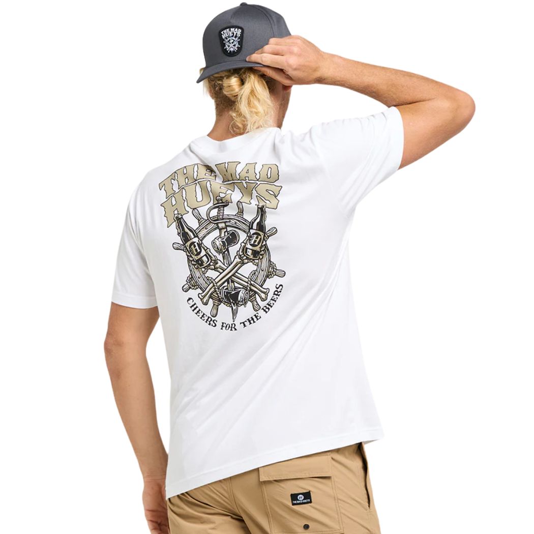 The Mad Hueys Ship Wheel Beers Tee White