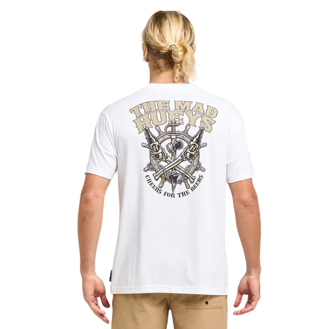 The Mad Hueys Ship Wheel Beers Tee White