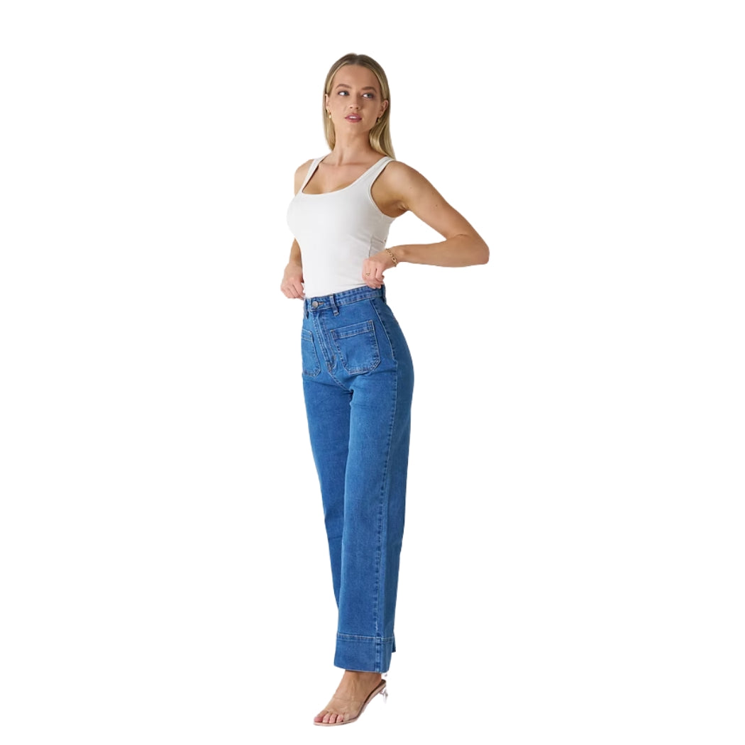 Wakee High Waist Front Pocket Jean 3085 Blue